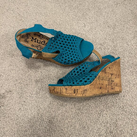 Turquoise Mudd Cork Wedges Size 7 - Picture 1 of 5
